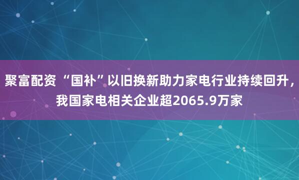聚富配资 “国补”以旧换新助力家电行业持续回升，我国家电相关企业超2065.9万家