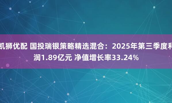 凯狮优配 国投瑞银策略精选混合：2025年第三季度利润1.89亿元 净值增长率33.24%