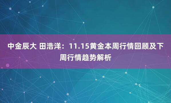 中金辰大 田浩洋：11.15黄金本周行情回顾及下周行情趋势解析