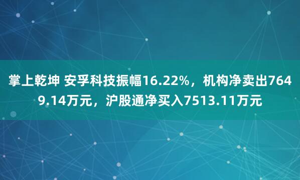 掌上乾坤 安孚科技振幅16.22%,机构净卖出7649.14万元,沪股通净买入7513.11万元